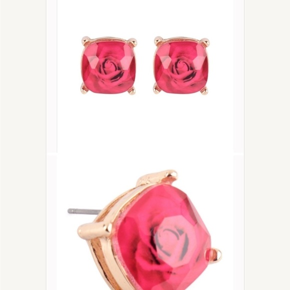 3 PAIR ASSORTED ROSE PETAL GLASS 3 DIMENSIONAL EARNINGS IN RED GREEN AND PINK 1” - Picture 2 of 4